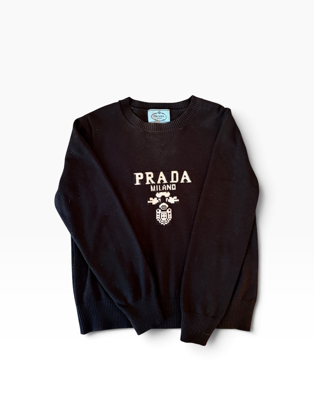 Prada Black Crewneck Sweater with White Logo